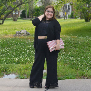 Eloquii black lace wide leg crop pants 14 14P
